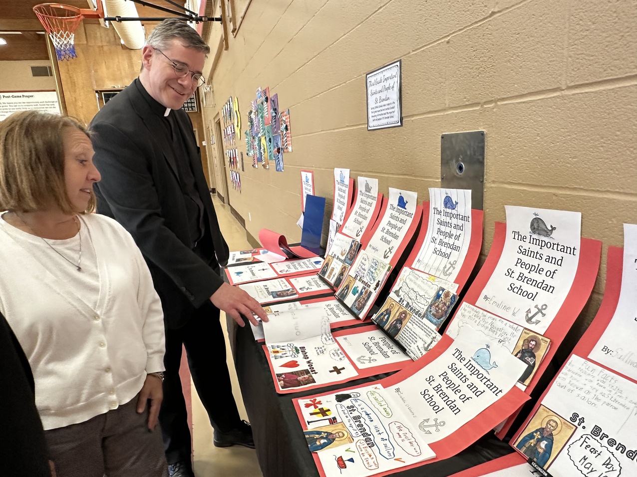 St. Brendan School welcomes Bishop Woost for Ice Cream with the Bishop, Gallery Walk visit