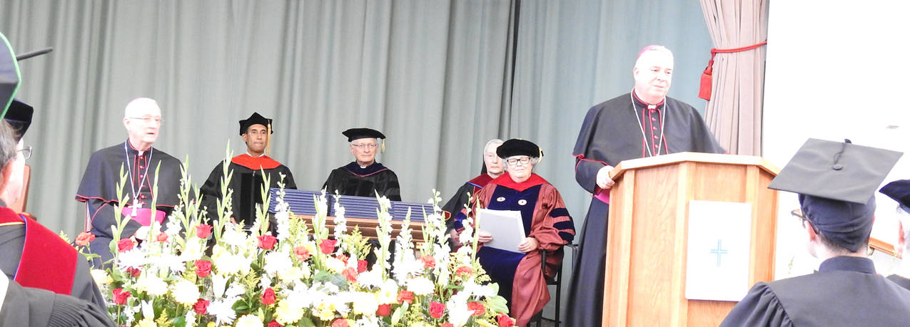 Bishop Martin Amos addresses graduates of Saint Mary Seminary and Graduate School of Theology