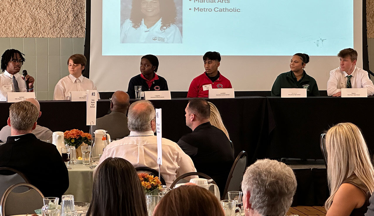 High school students share insights on Catholic education with First Friday Club of Cleveland 